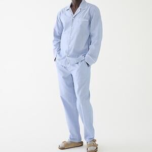 J Crew Men's Cotton Poplin Pajama Set Long Sleeves XS Blue H8038